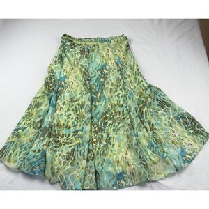 Ruby Rd Women's Petite Sz 8P Aqua & Green Abstract Print Tiered MIDI Skirt EUC